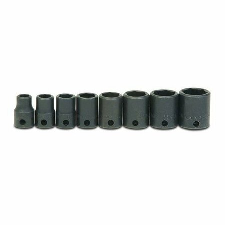 WILLIAMS Socket Set, 8 Pieces, 3/8 Inch Dr, Shallow, 3/8 Inch Size JHWWS-2-8